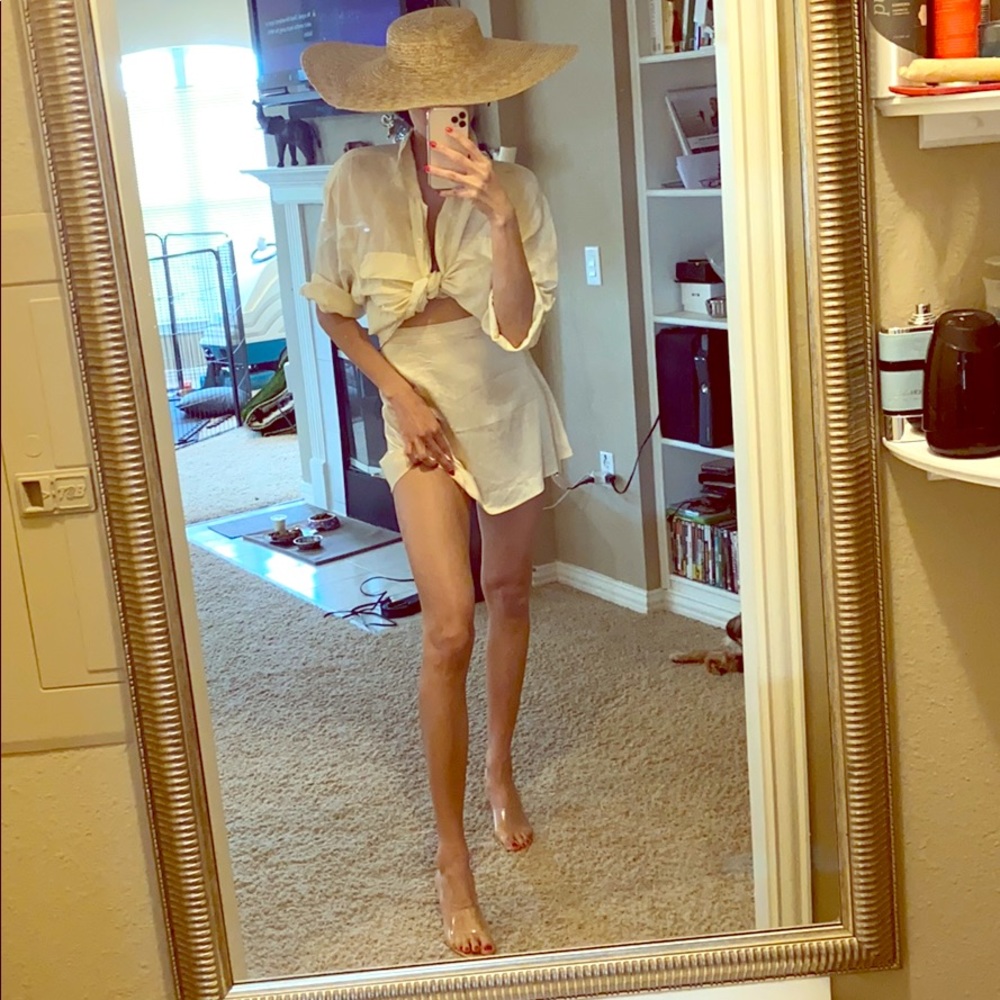 Crinkled Look Silk Vintage top and Satin skirt Set